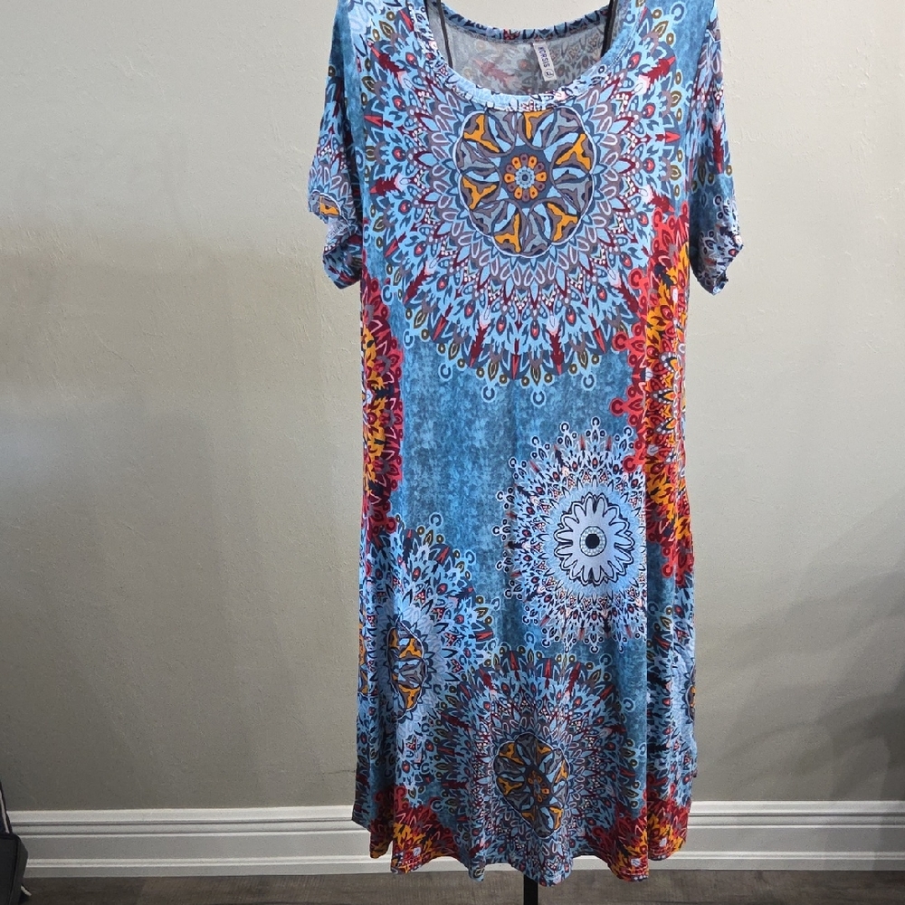Bohemian Blue and Red Mandala Dress